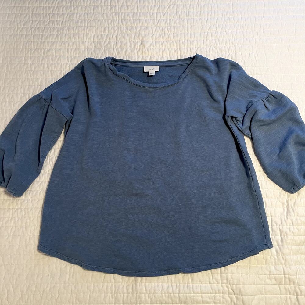 J.Jill Pure Jill Blue Terry 3/4 Balloon Sleeve Sweatshirt Womens Medium